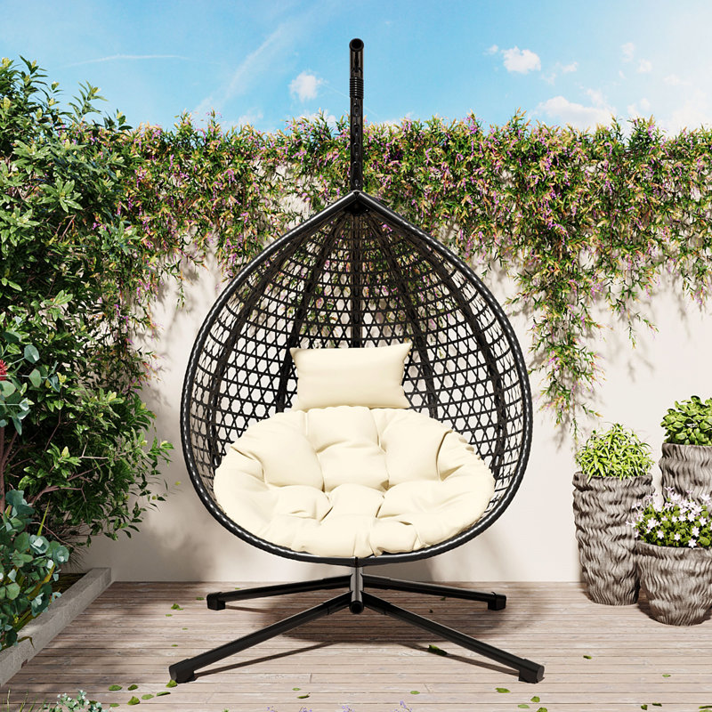 Sturdy Hammock Chair With Stand, Beige, Black