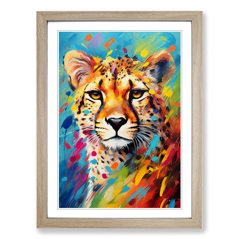 Cheetah Abstract No.2 - Single Picture Frame Print on Wood, Oak Framed, 46cm H x 34cm W x 2cm D