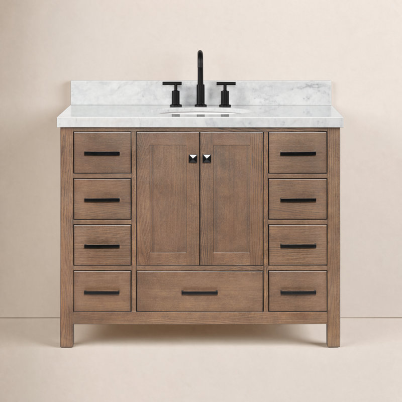 Amariani 43" Single Bathroom Vanity Set, Brown Oak / Matte Black, Oval