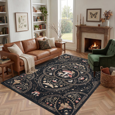 Tapis à poils courts à motif champignon gothique pour salon, chambre et cuisine