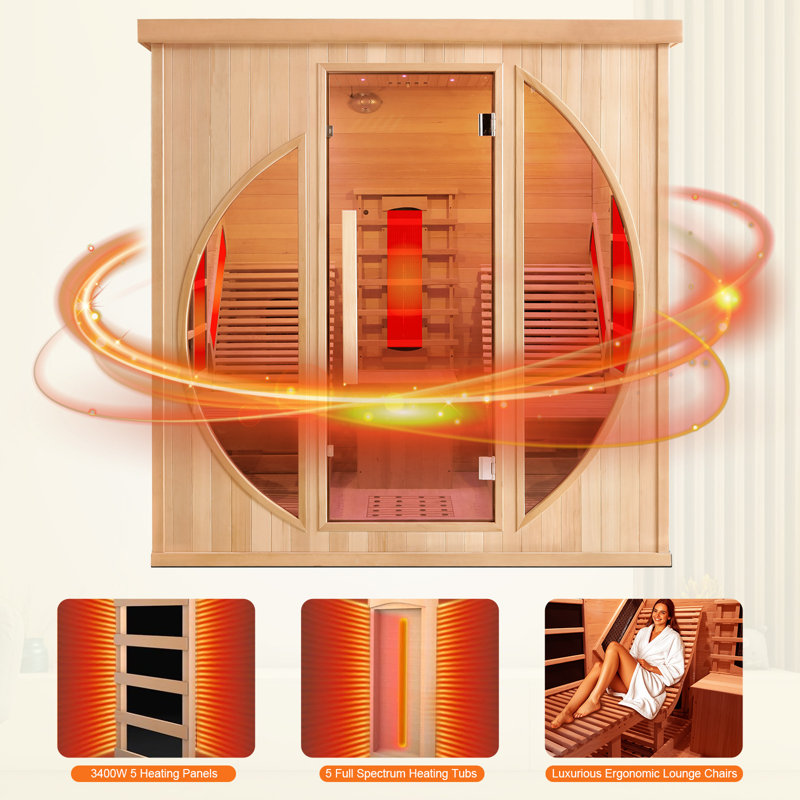 Hylivesaunas Full Spectrum Infrared 2 Person Sauna Room, Red Light Therapy Luxury Wood Home Sauna with Recliner, Canadian Hemlock Indoor Dry Saunas Spa, 3400W with 10 Heaters, Speakers, Lights, Oxygen Bar