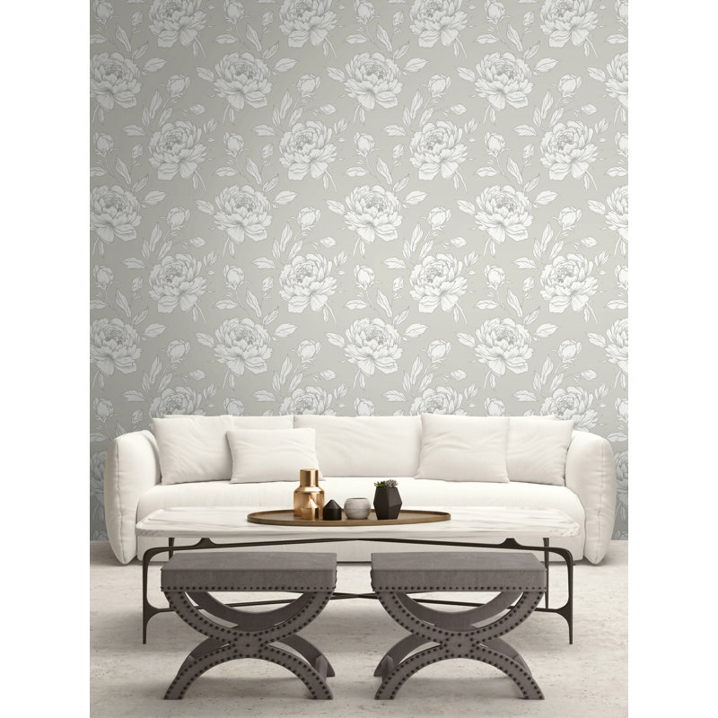 Double rouleau floral abstrait Arvella, Chêne pâle