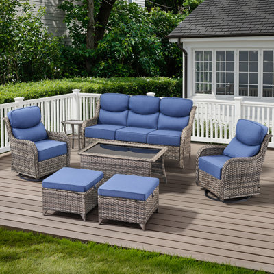5-7 Person Outdoor Wicker Patio Conversation Set With Ottomans