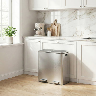 2 x 8 Gallon Stainless Steel Multi-Compartments Trash Can with 15 trash bags