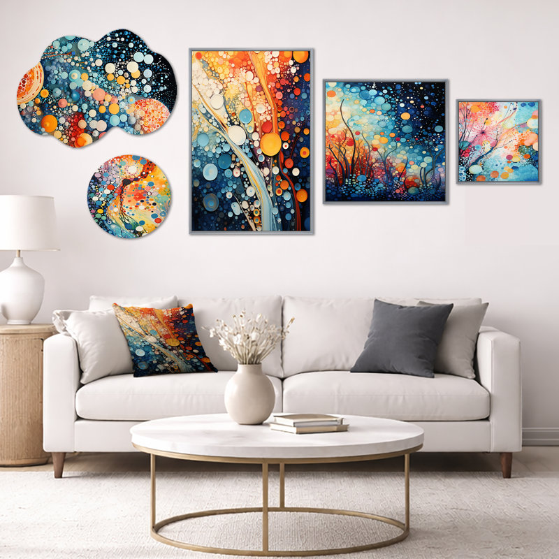 «Colorful Ink River Microscopic Fantasia I», ensemble de 5 reproductions d'art sur toile abstraites (100 po x 40 po)