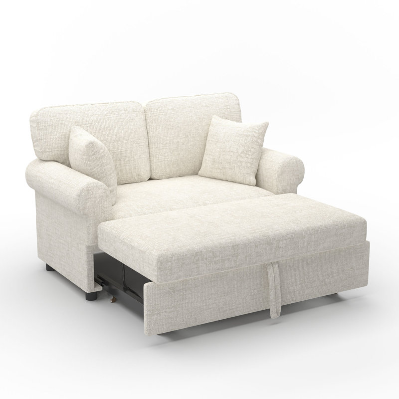 Canapé-lit en chenille avec coussin amovible, Beige