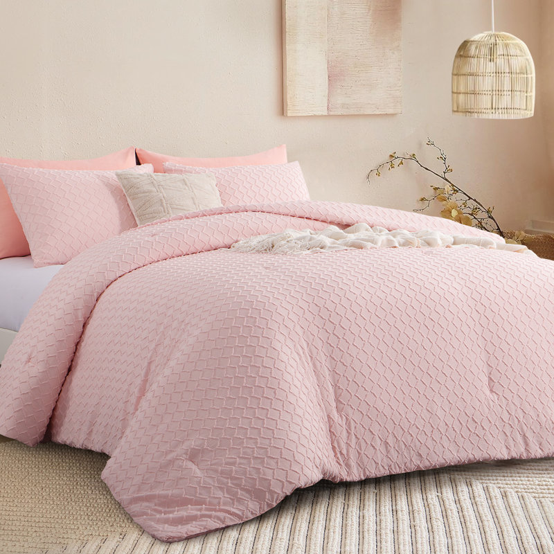 Suniya Jacquard & Tufted Comforter Set, Twin Comforter + 1 Standard Sham, Pink