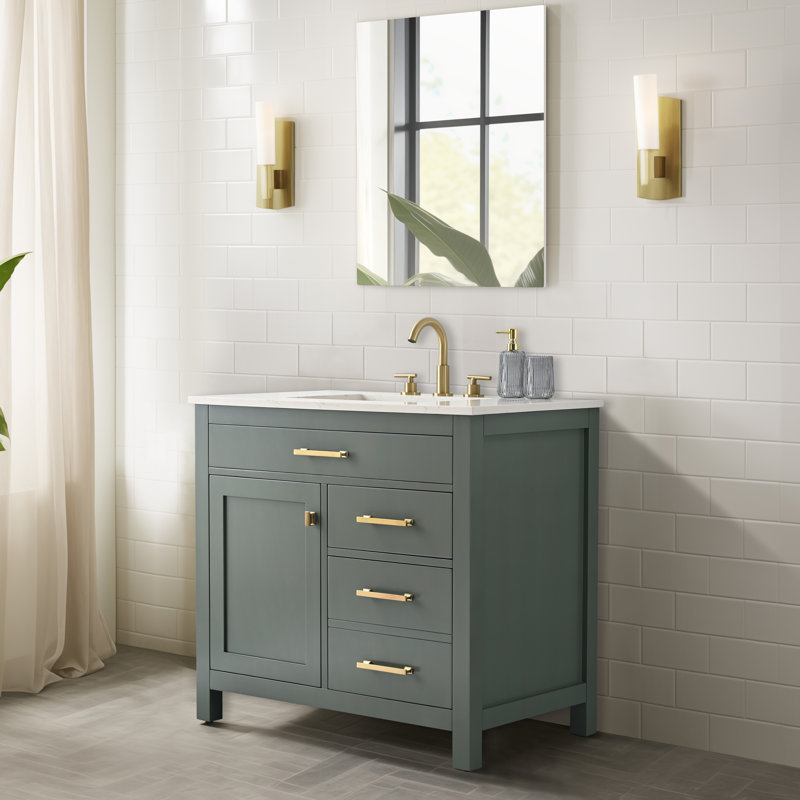 Trevor 36" W Single Vanity, Vintage Green/Brushed Gold