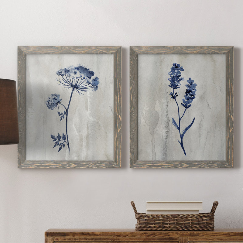 «Indigo Botanical I», ensemble de 2 reproductions d'impressions, H 24 po x l 36 po, Toile encadrée, Gris