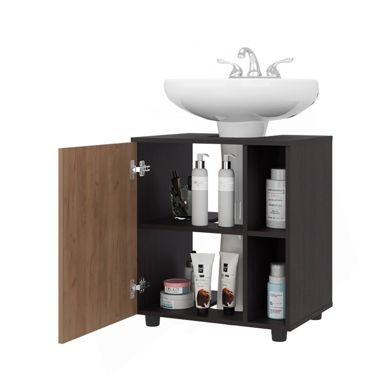 Armoire sous l'évier à deux tablettes latérales avec une porte, à découpes et rangement compact pour la salle de bain 22 pi.