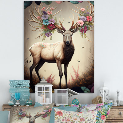 Caribou avec des bois en floraison - reproduction sur toile