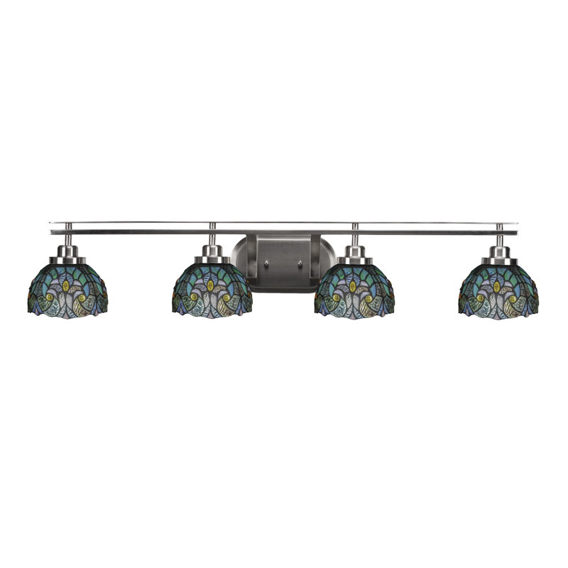 Loren 4 Light Bath Bar Shown With 7" Cypress Art Glass, Green, Matte Black