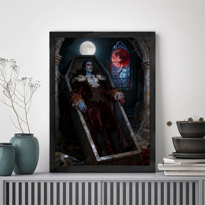 Black Framed Vintage Vampire Coffin Wall Art Gothic Horror Retro Style Framed Prints