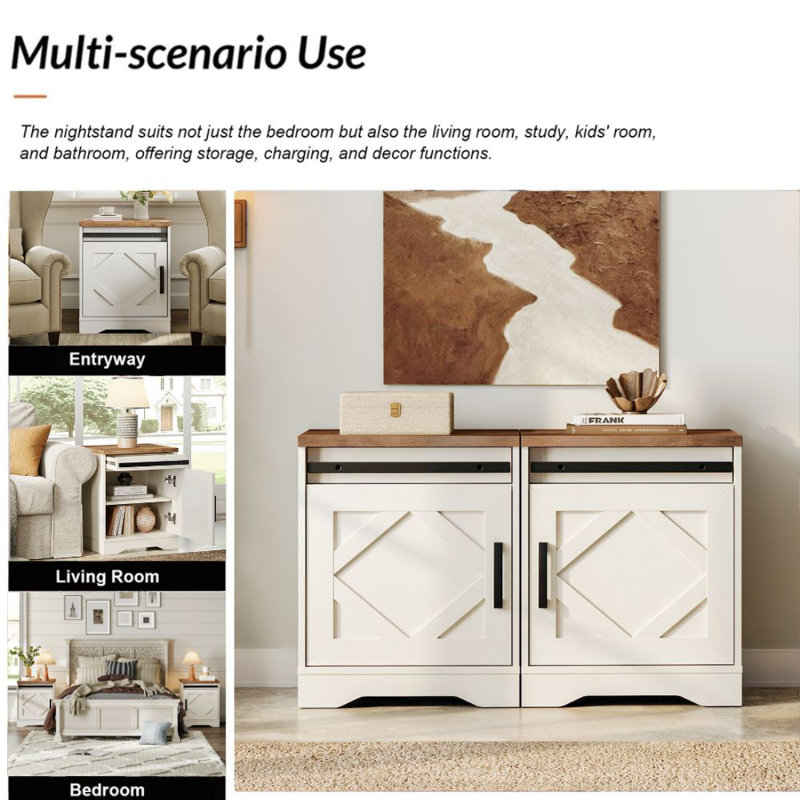 Laziza 3 in 1 Morden Farmhouse TV Stand for TVs up to 110", Natural/White