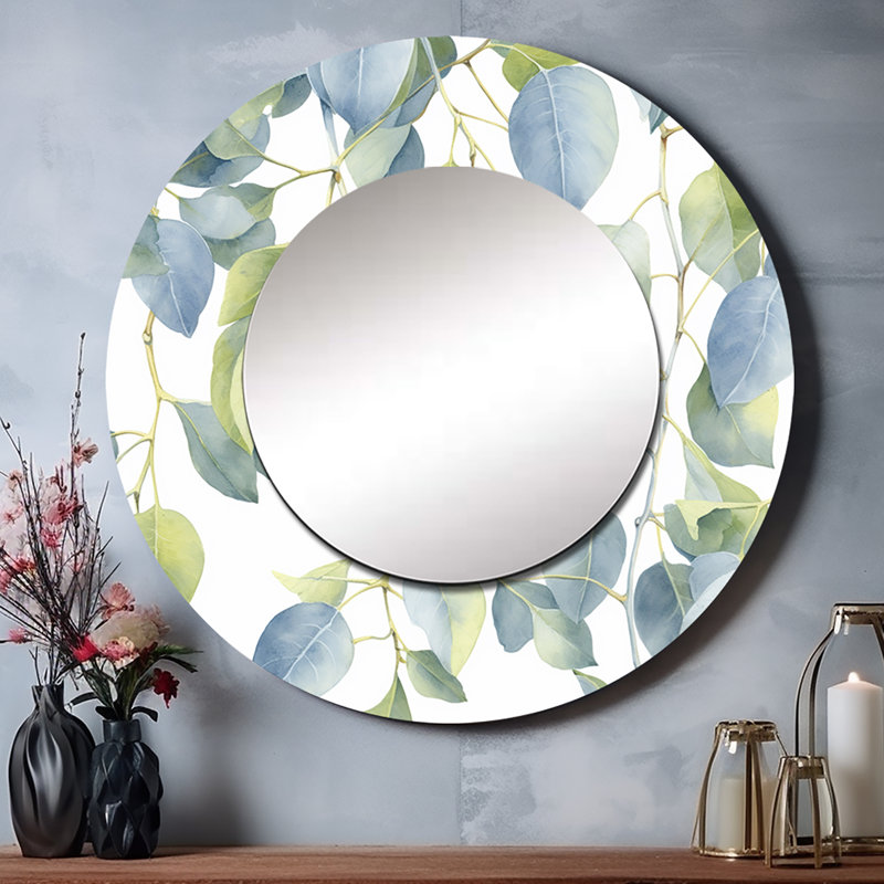 Miroir rond blanc blanc vert minimalisme Eucalyptus Essence II, 23 po x 23 po