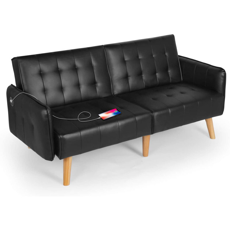 Demeo 65" Vegan Leather Convertible Sofa, Black