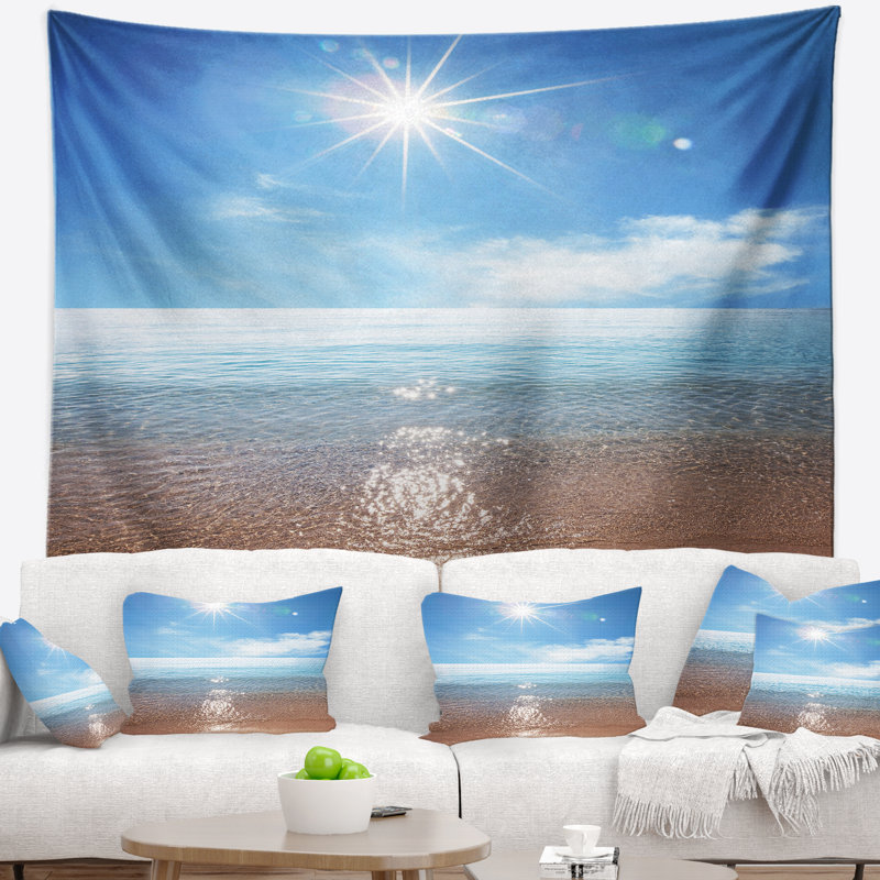 Plage, paysage marin serein avec tapisserie ensoleillée, H 32 po x l 39 po