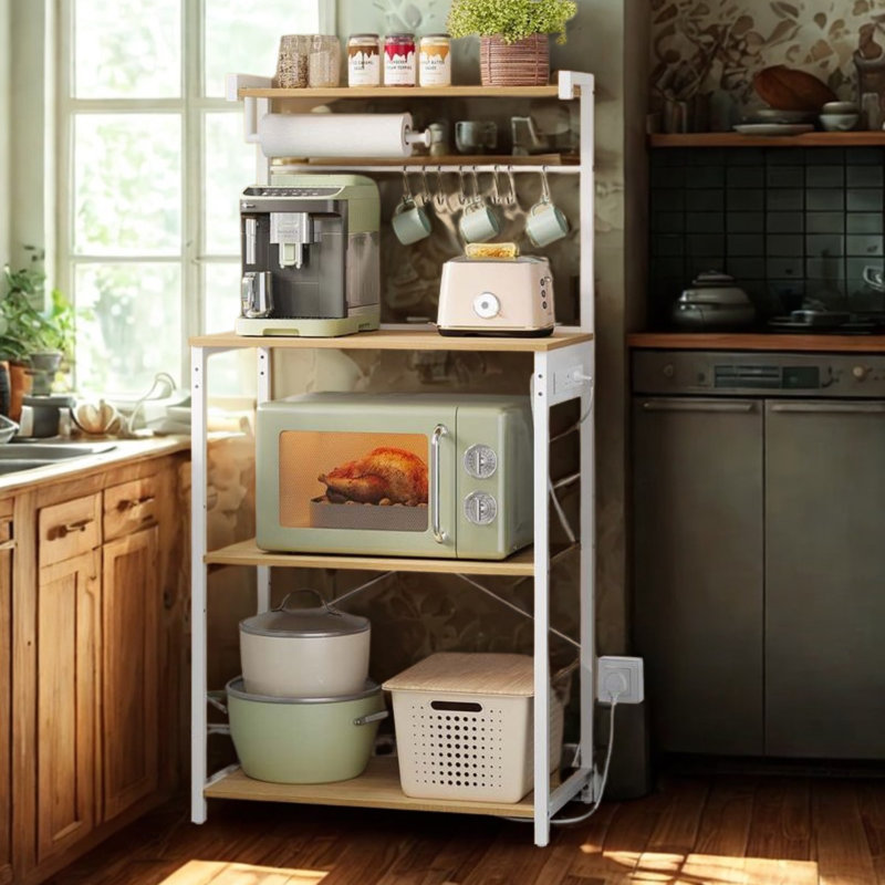 Industrial 4 Tier Smart Kitchen Bakers Rack With Power Outlets