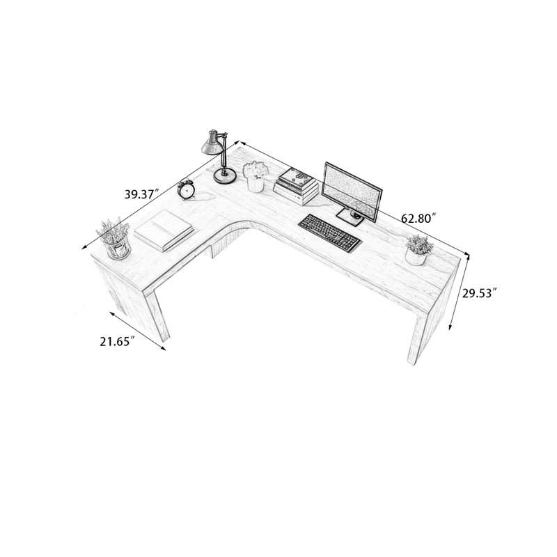 Bureau en bois de pin massif, Retour à gauche, H 29,53 po x l 62,8 po x P 39,37 po