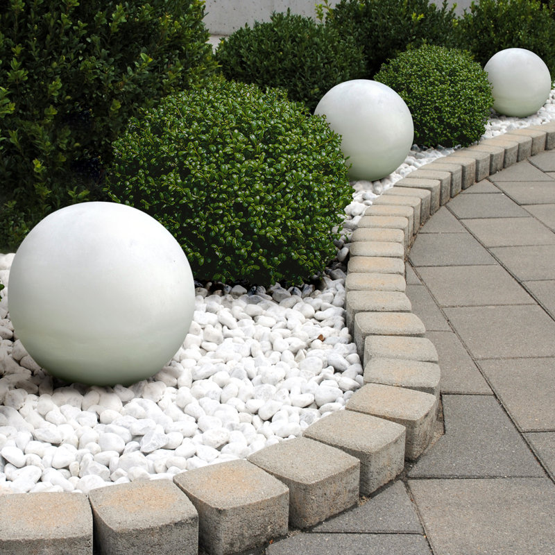 Garden Decorative Ball, Zen Garden, Swimming Pool, House Entrance, Patio, Stone Effect Ball with Flat Base, White Washed