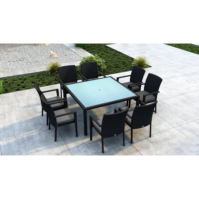 Ensemble repas 9 pièces avec coussin Sunbrella Thornaby, Toile gris anthracite Sunbrella®