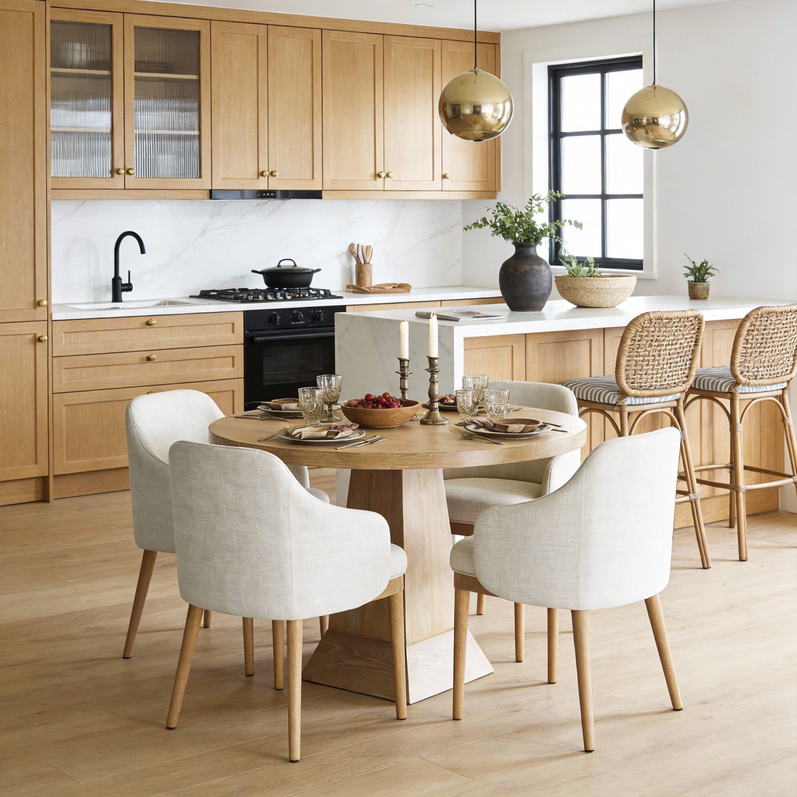 Tiverton Round Pedestal Dining Table, Tan