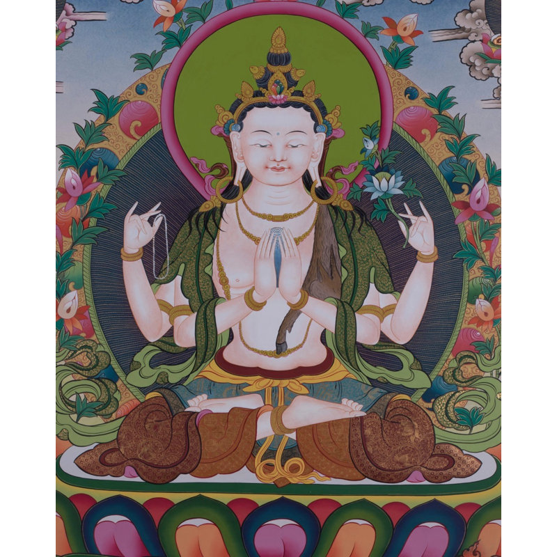 Chaturbhuja Chengrezig Thangka (Thangka sans brocart)