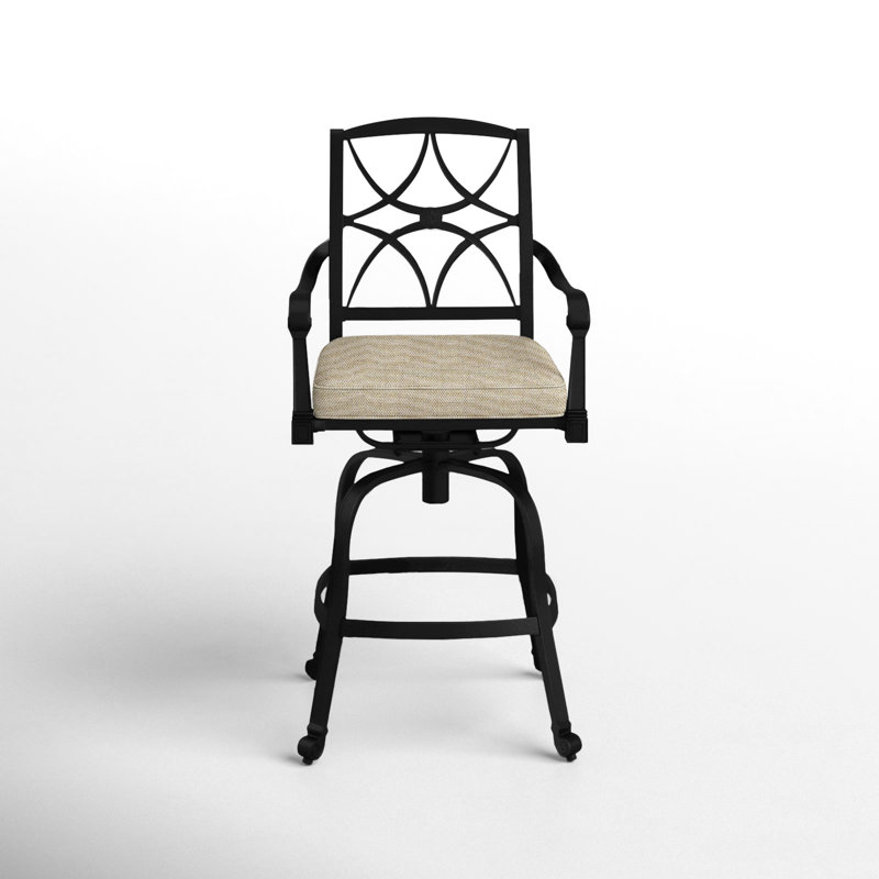 Wiltshire Outdoor Swivel Bar Stool, Textured Black, 30.25", Canvas Navy Sunbrella® Canvas
