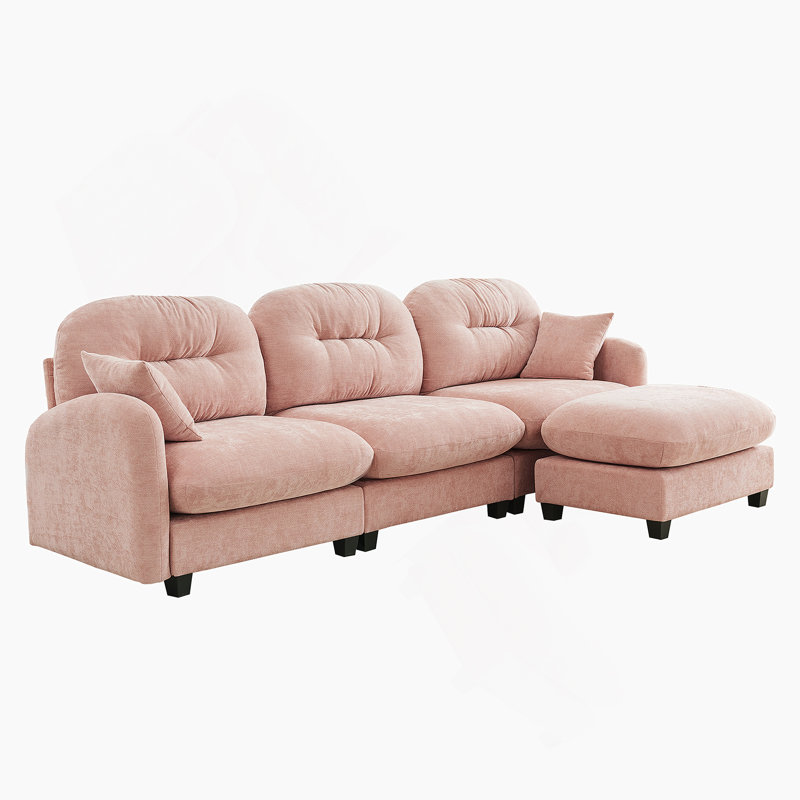 Modular Sectional L Shaped Couch With Ottoman, Featuring Premium Chenille Fabric, Tufted Cushion Backrest, Ergonomic Design For Easy Installation In Various Spaces