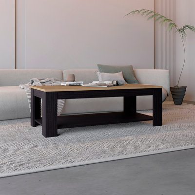 Table basse avec tablette de rangement ouverte pour le décor, design moderne pour le salon ou le salon, chêne naturel