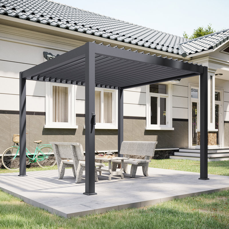 Pergola en aluminium avec auvent à persiennes, 10 pi. x 10 pi, Gray
