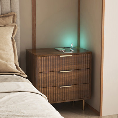 Table de chevet avec station de charge, table de chevet intelligente avec veilleuse, table de chevet moderne avec armoire de rangement pour chambre à coucher, bois