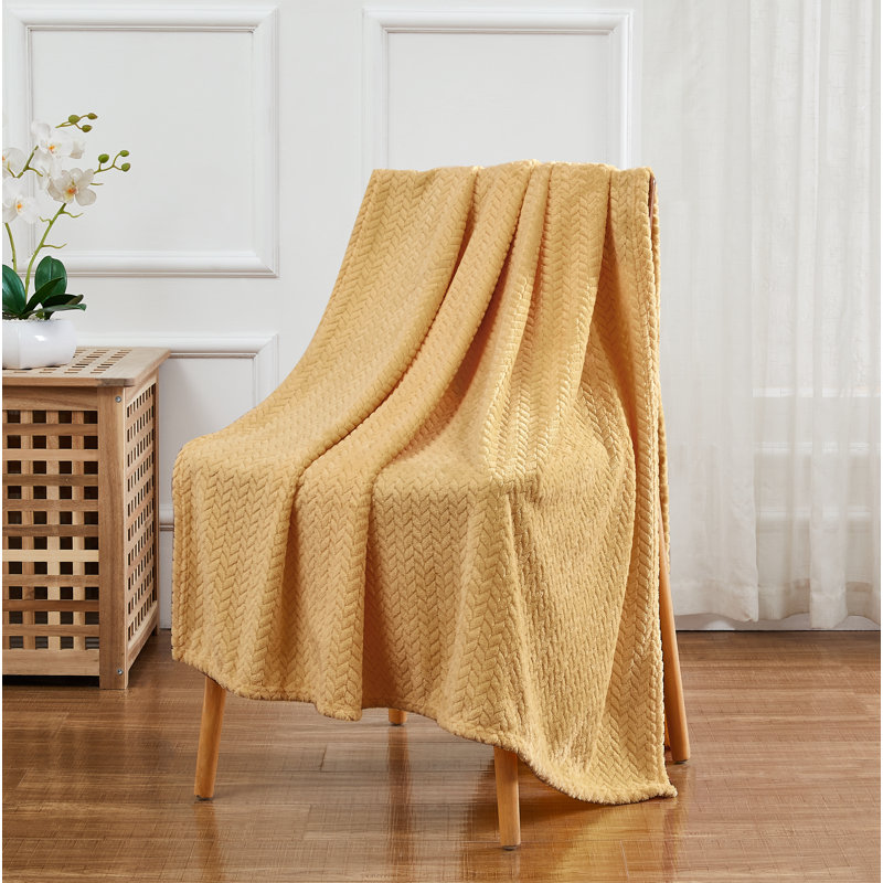Herringbone Throws Jacquard Throw Blanket, Gold
