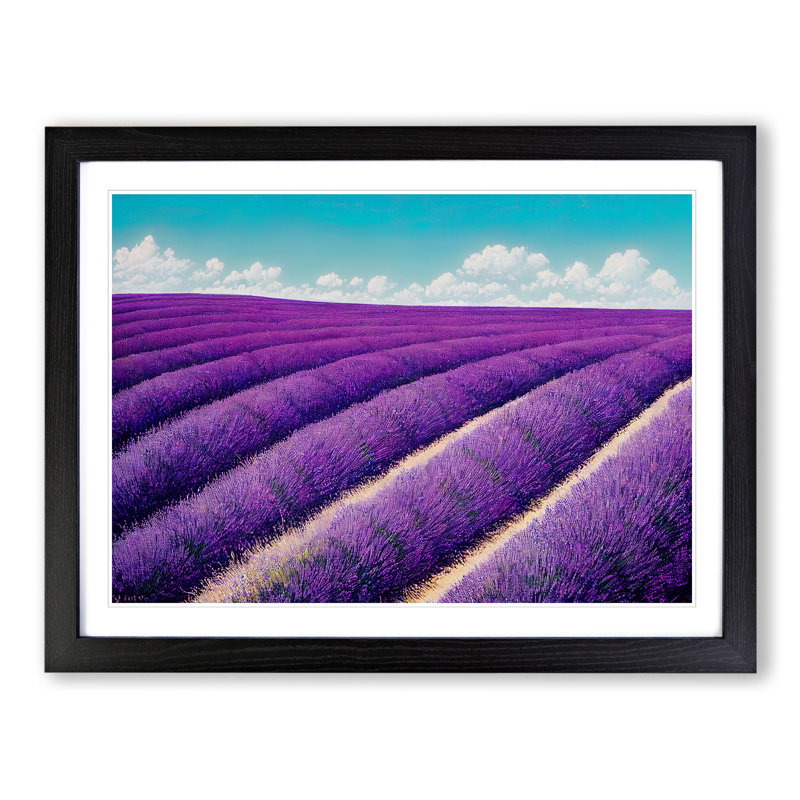 XH1022-2976X Effervescent Lavender Flower Field - Single Picture Frame Painting, Black , 46cm H x 64cm W x 2cm D