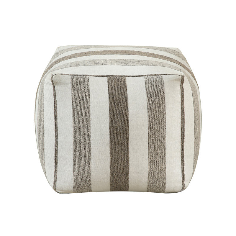 Modern Square Pouf Multi-Color Jacquard Fabric Upholstered Ottoman (Only Including Ottoman), Multi Fabric Striped