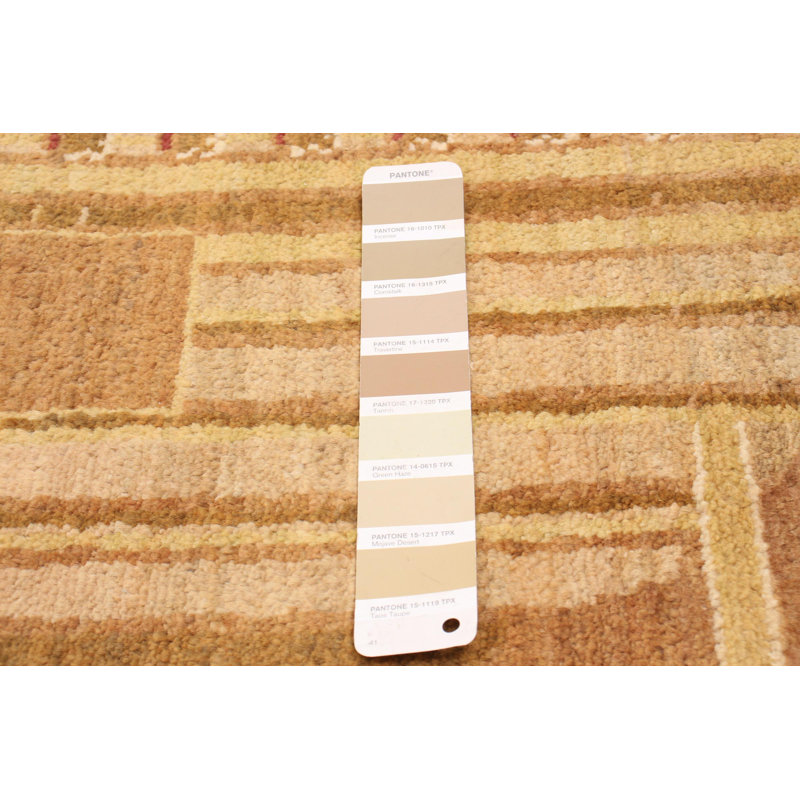 Tapis unique en laine noué à la main beige et brun nouvel âge 4 pi x 6 pi Efrem