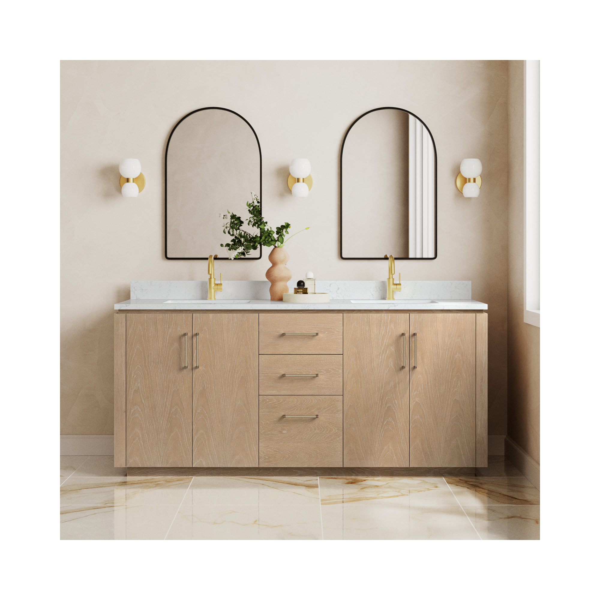 Cloverfield 72'' Double Bathroom Vanity, Gold, Washed Ash Gray
