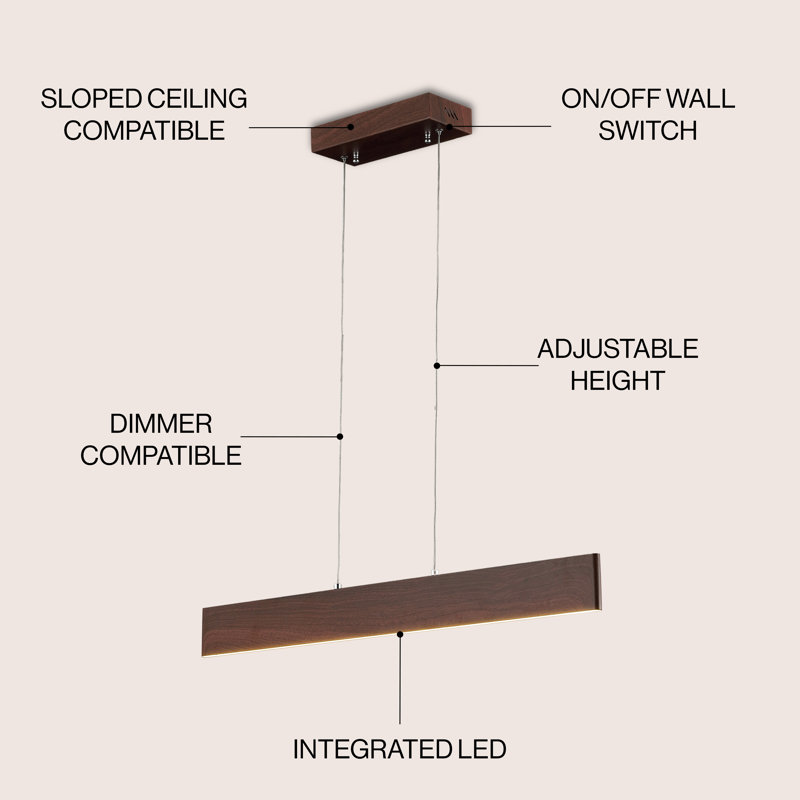 Daisetta 1 - Light LED Pendant, Dark Brown Wood, 4.5" H x 32" W x 4.5" D