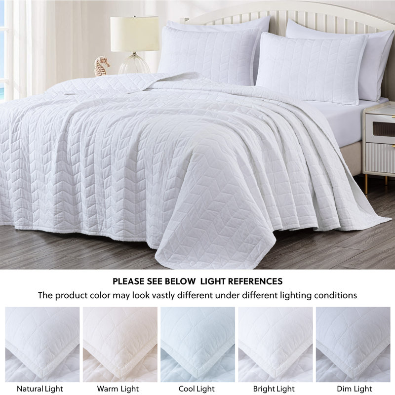 White Queen Cotton Reversible Quilt Set with Geometric Stitching