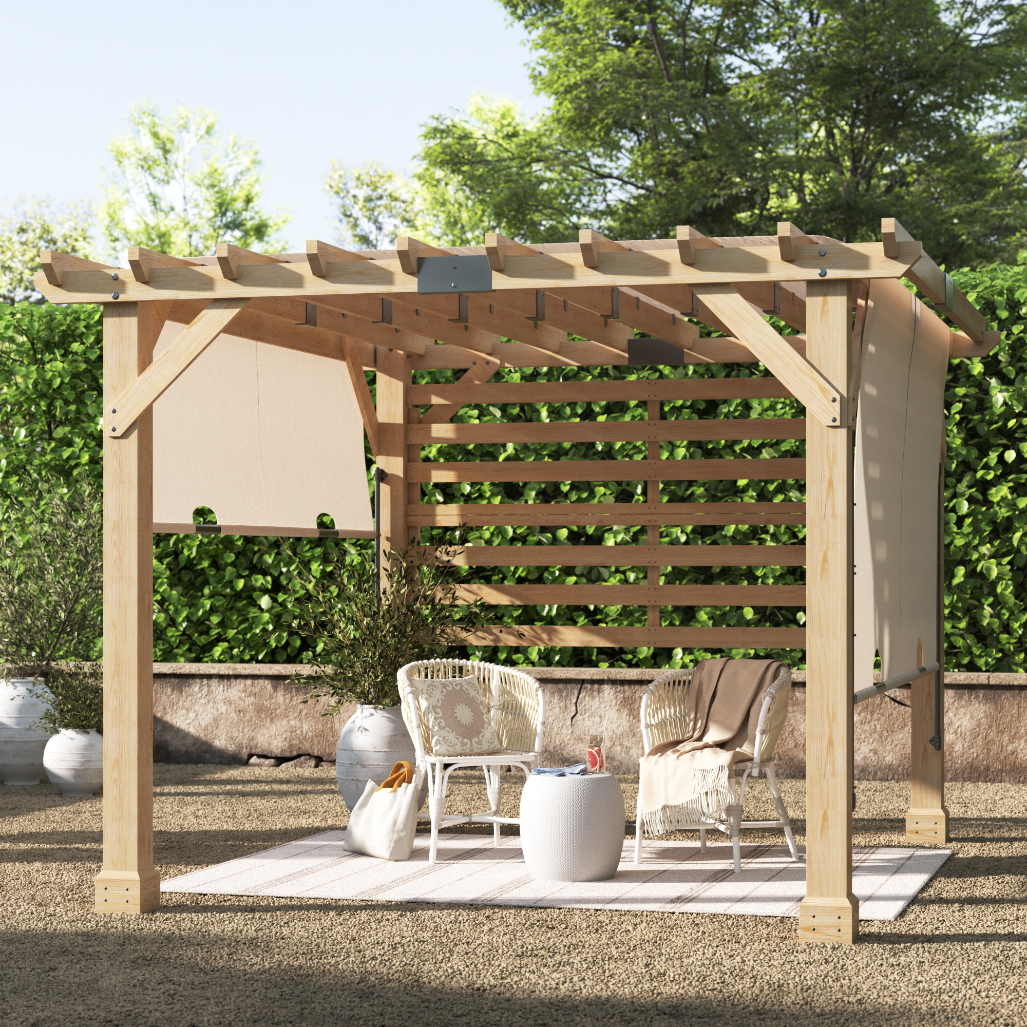 Kelly Clarkson Home Mary Cedar Pergola 10 x 11 ft. Wooden Hot Tub Pergola with Adjustable Canopy and Privacy Screen & Reviews | Wayfair
