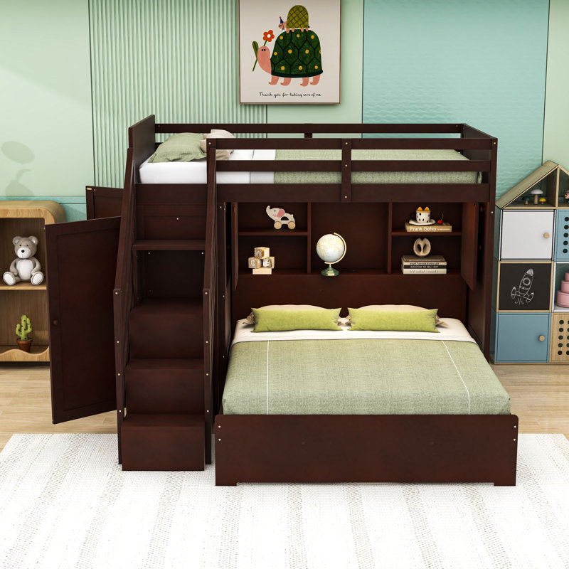 Bunk Bed with Wardrobe,USB and Lights, Espresso