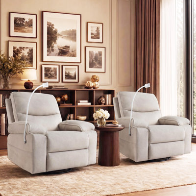 Oversized Swivel Rocker Recliner Chair with Phone Holder & Storage, Manual Nursery Recliner Armchair, Heavy Duty 400 lb. Capacity Recliner for Living Room, Bedroom