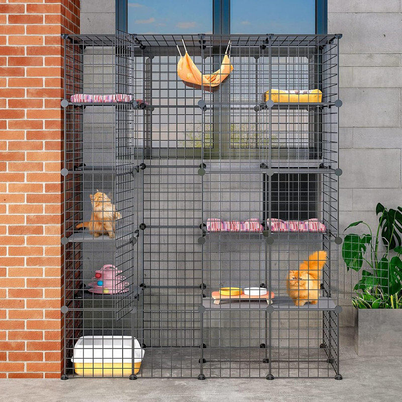 Enceinte d'extérieur pour cage de chat avec très grande porte d'entrée, parc pour chat avec plateformes