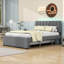 Lit plateforme tapissier en bois avec lit gigogne et tête de lit-1031538343-1031538345