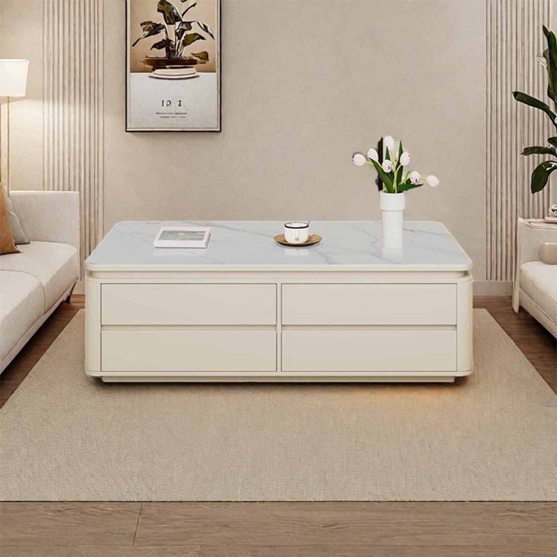 Table basse rectangulaire, H 21,7 po x L 47,2 po x l 25,6 po, Blanc, crème, Blanc