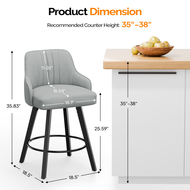 Modern Fabric Upholstered Swivel Bar Stool, Gray, 1