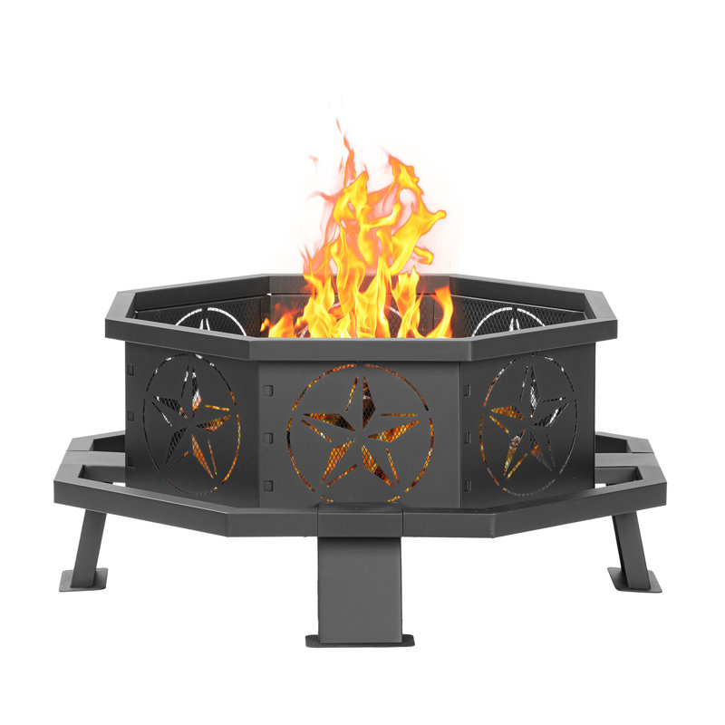 35Inch Eesha Steel Wood Burning Outdoor Fire Pit, 14.2"H x 32"W x 32"D