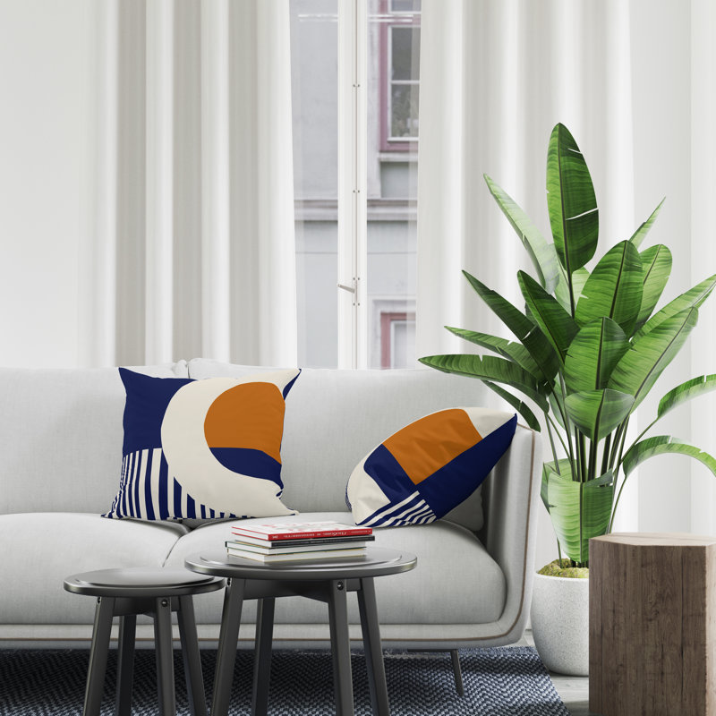 Jeté carré en polyester intérieur / extérieur, L 15 po x H 15 po, Orange / bleu marine