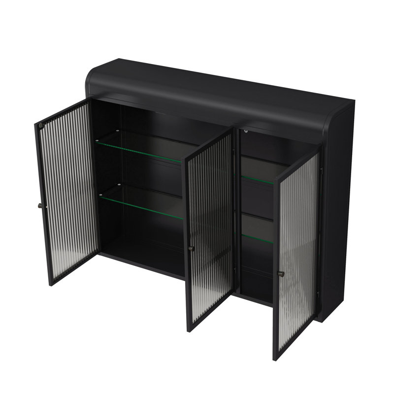 Armoire murale noire avec 3 portes arquées en verre - élégante pour les vestibules, les salles de bain et les cuisines, rangement spacieux, construction, installation manuelle simple, ajout de porte aux salles d'étude, salons