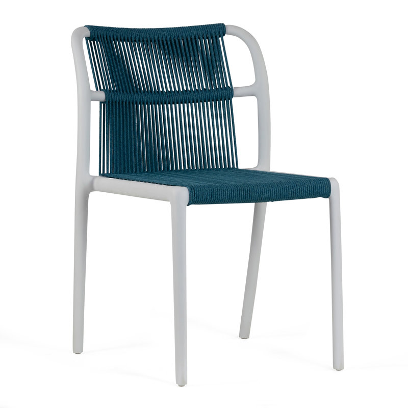 Set of 24 Belden Blue Woven Rope Fabric Dining Chair with Plastic Frame, Blue